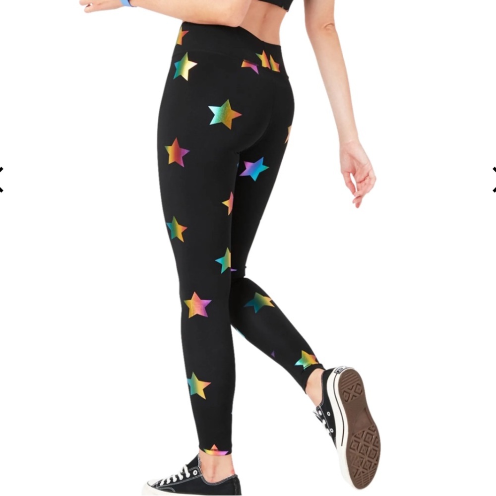 Terez rainbow foil star workout leggings, size M